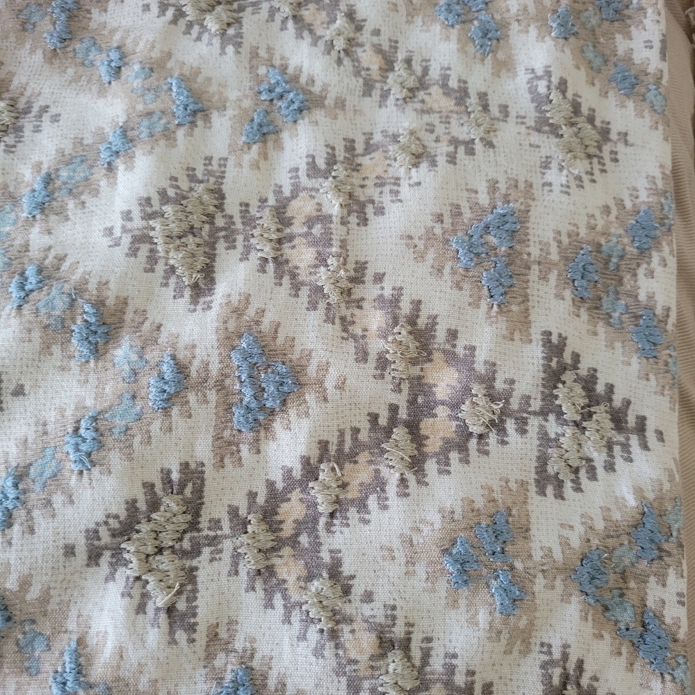 Pottery Barn Cream and Blue Geometric Print Lumbar Pillow Cover